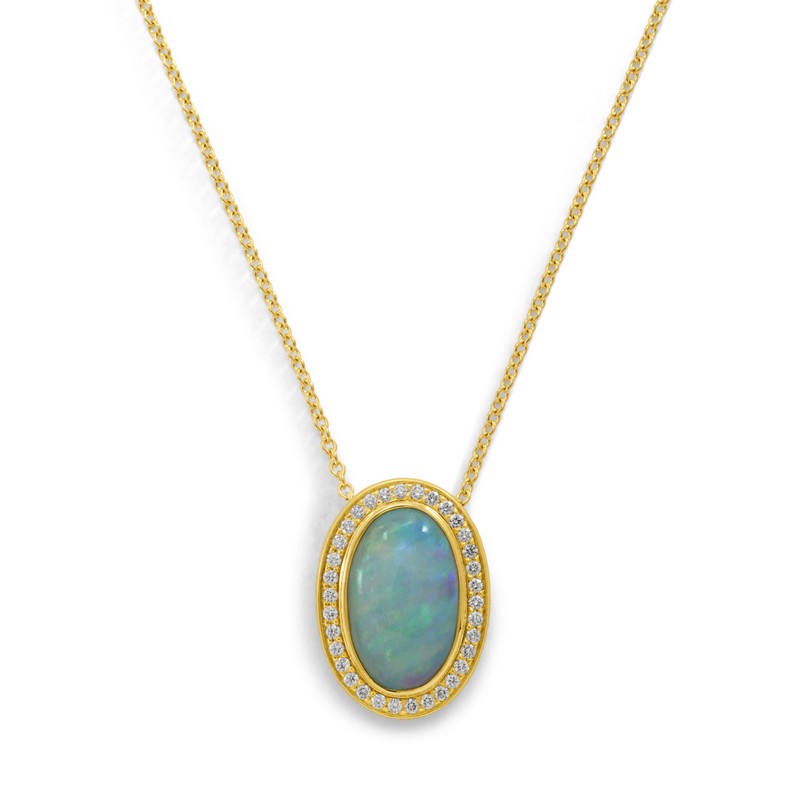 Opal and Diamond Pendant Necklace