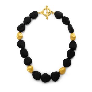 Black Tourmaline and Gold Bead Necklace