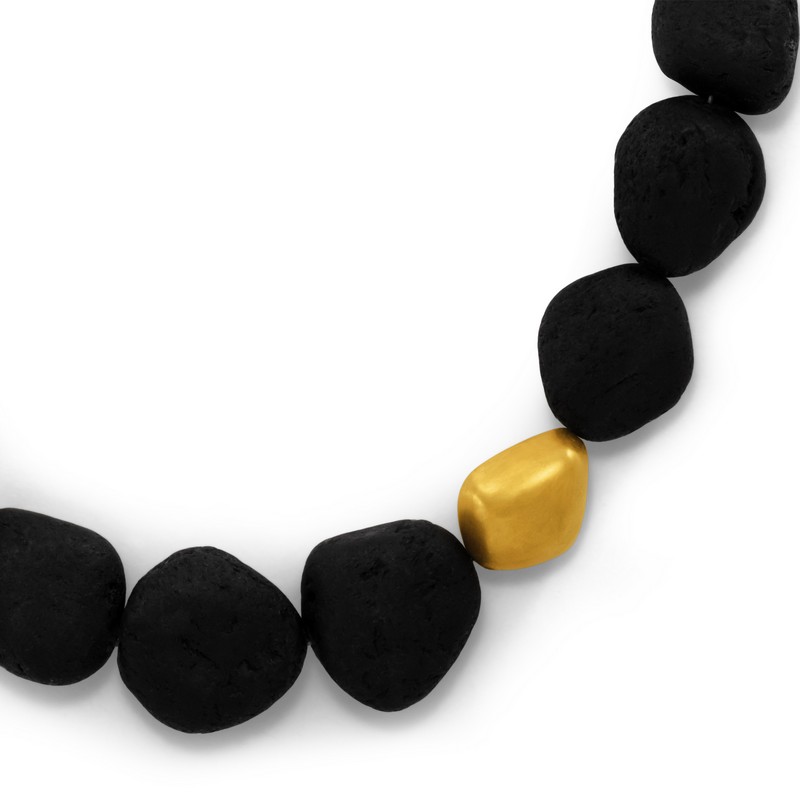 Black Tourmaline and Gold Bead Necklace