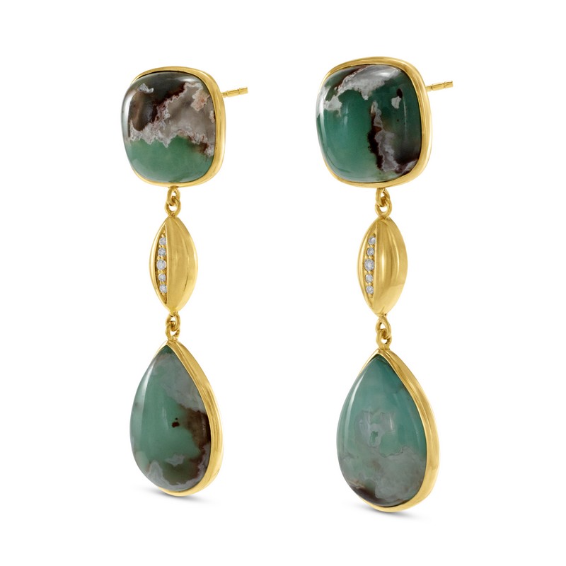 Aquaprase and 18ky Gold Bead Dangle Earrings